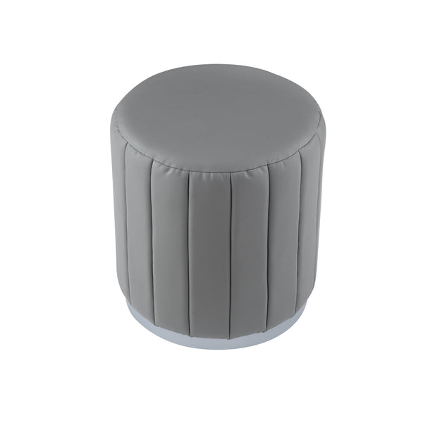 Homeroots 16" Gray Faux Leather And Silver Round Ottoman Grey,Silver,Leather Pu  487741