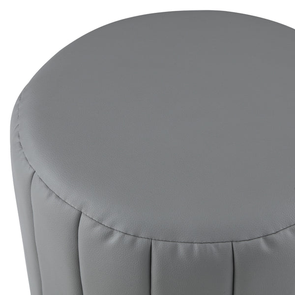 Homeroots 16" Gray Faux Leather And Silver Round Ottoman Grey,Silver,Leather Pu  487741