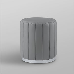 Homeroots 16" Gray Faux Leather And Silver Round Ottoman Grey,Silver,Leather Pu  487741