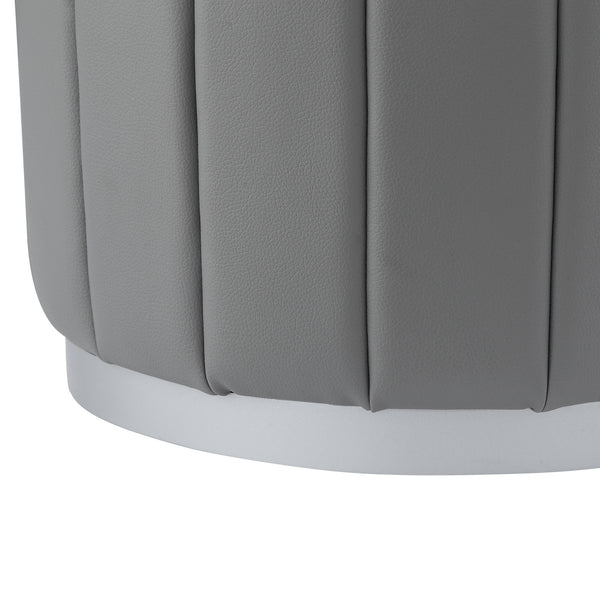 Homeroots 16" Gray Faux Leather And Silver Round Ottoman Grey,Silver,Leather Pu  487741