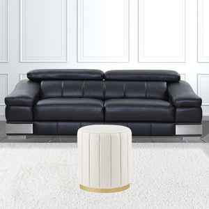 Homeroots 16" White Faux Leather And Gold Round Ottoman White,Gold,Leather Pu  487742