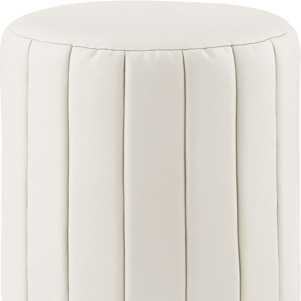 Homeroots 16" White Faux Leather And Gold Round Ottoman White,Gold,Leather Pu  487742