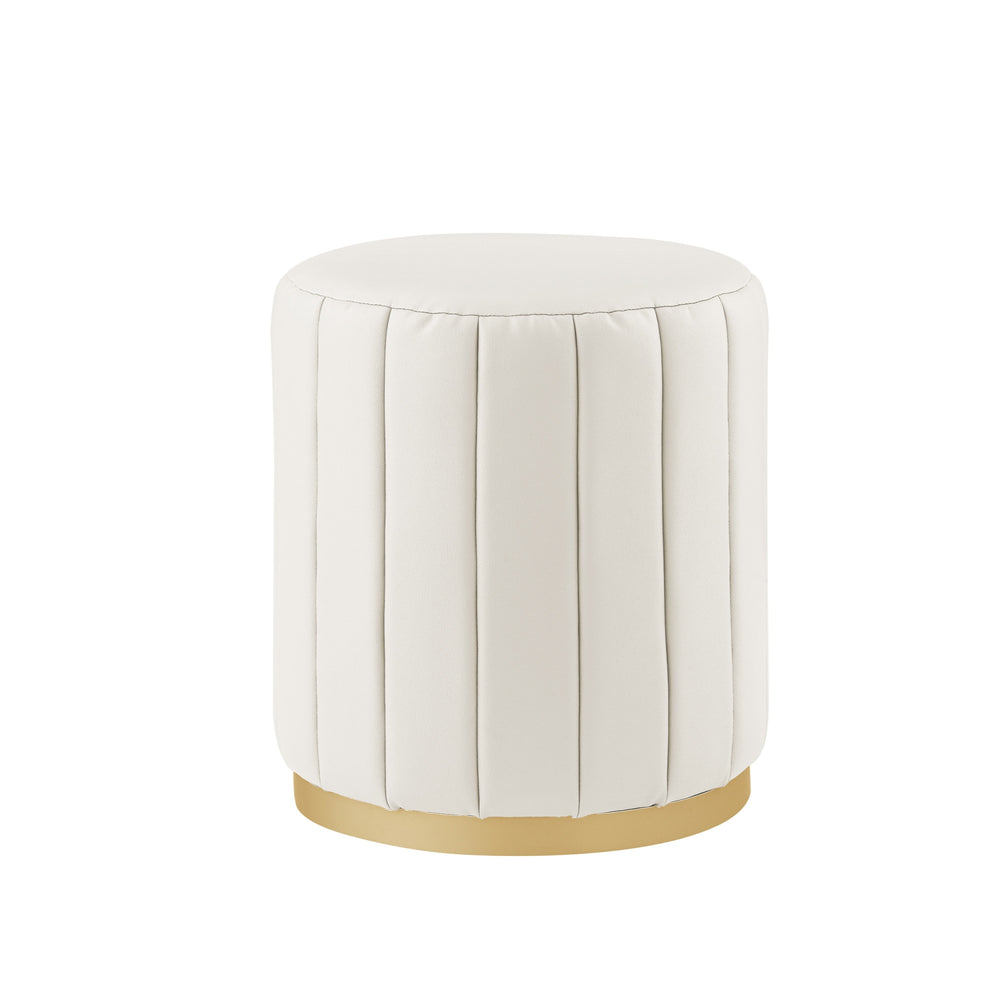 Homeroots 16" White Faux Leather And Gold Round Ottoman White,Gold,Leather Pu  487742