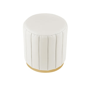 Homeroots 16" White Faux Leather And Gold Round Ottoman White,Gold,Leather Pu  487742