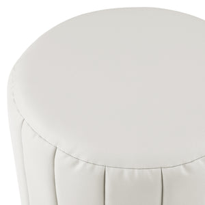 Homeroots 16" White Faux Leather And Gold Round Ottoman White,Gold,Leather Pu  487742