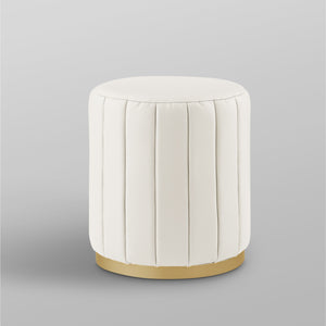 Homeroots 16" White Faux Leather And Gold Round Ottoman White,Gold,Leather Pu  487742