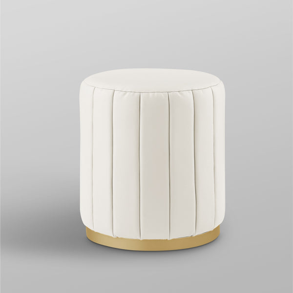 Homeroots 16" White Faux Leather And Gold Round Ottoman White,Gold,Leather Pu  487742