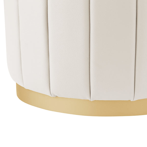 Homeroots 16" White Faux Leather And Gold Round Ottoman White,Gold,Leather Pu  487742