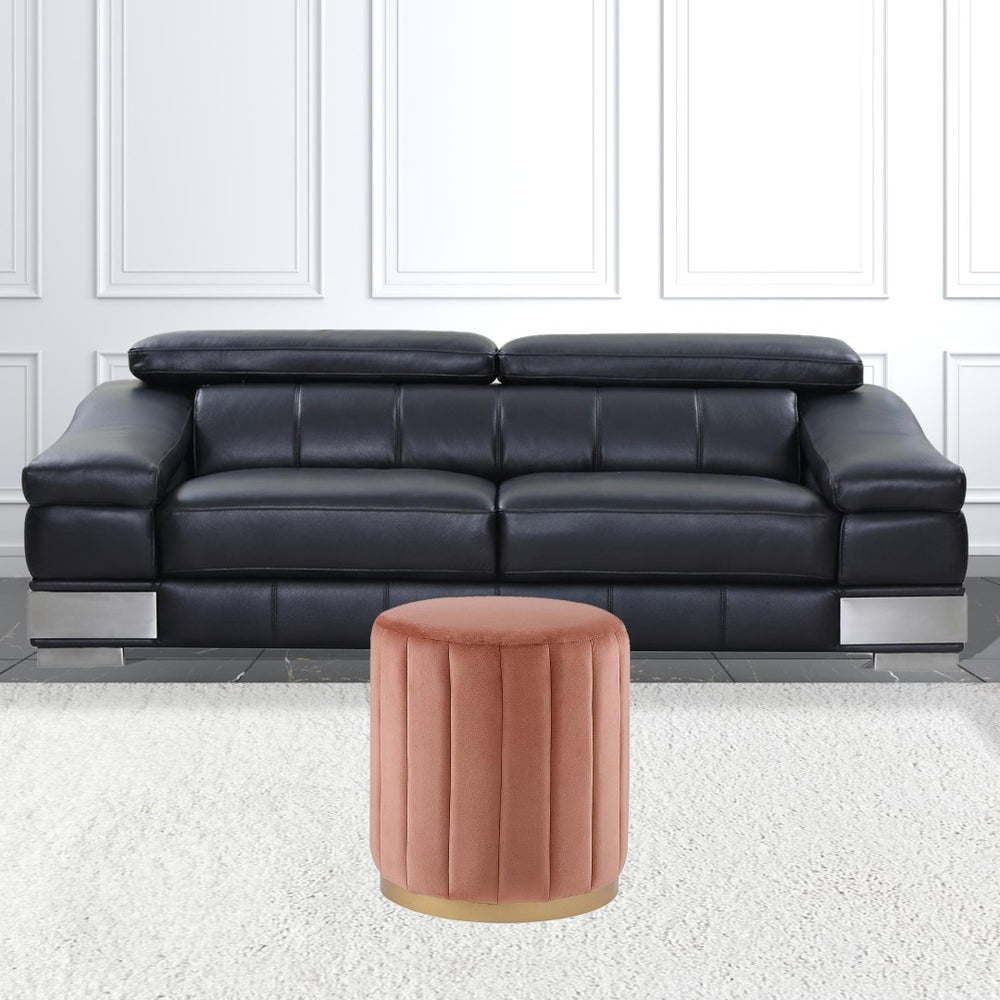 HomeRoots 16" Chic Round Ottoman in Soft Gray Faux Leather with Sleek Silver Frame for Modern Interiors Blush/Gold, Velvet Velvet 487743