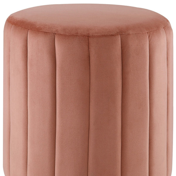 Homeroots 16" Blush Velvet And Gold Round Ottoman Blush,Gold,Velvet  487743