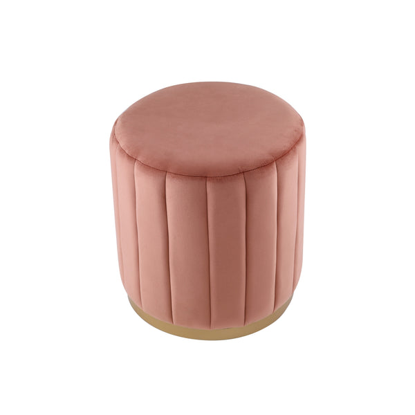 Homeroots 16" Blush Velvet And Gold Round Ottoman Blush,Gold,Velvet  487743