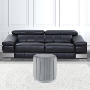 Homeroots 16" Gray Velvet And Silver Round Ottoman Grey,Silver,Velvet  487744