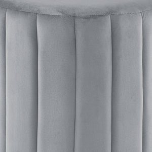 Homeroots 16" Gray Velvet And Silver Round Ottoman Grey,Silver,Velvet  487744