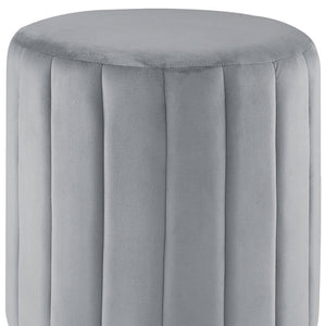 Homeroots 16" Gray Velvet And Silver Round Ottoman Grey,Silver,Velvet  487744