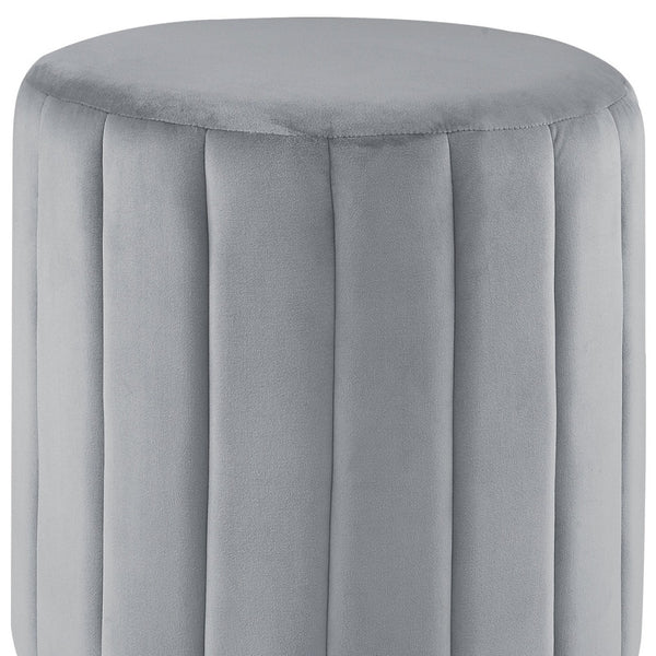 Homeroots 16" Gray Velvet And Silver Round Ottoman Grey,Silver,Velvet  487744
