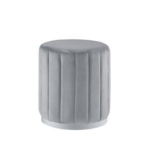Homeroots 16" Gray Velvet And Silver Round Ottoman Grey,Silver,Velvet  487744
