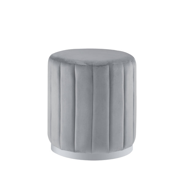 Homeroots 16" Gray Velvet And Silver Round Ottoman Grey,Silver,Velvet  487744