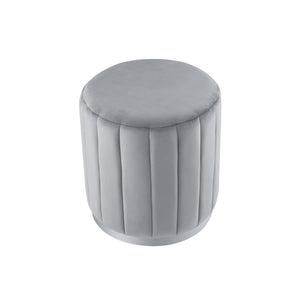 Homeroots 16" Gray Velvet And Silver Round Ottoman Grey,Silver,Velvet  487744