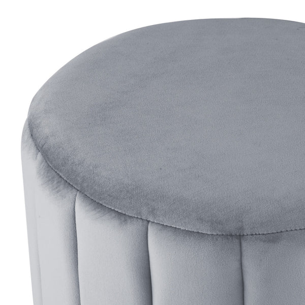Homeroots 16" Gray Velvet And Silver Round Ottoman Grey,Silver,Velvet  487744