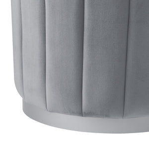 Homeroots 16" Gray Velvet And Silver Round Ottoman Grey,Silver,Velvet  487744