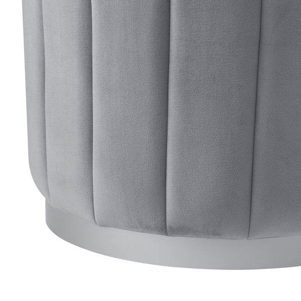 Homeroots 16" Gray Velvet And Silver Round Ottoman Grey,Silver,Velvet  487744