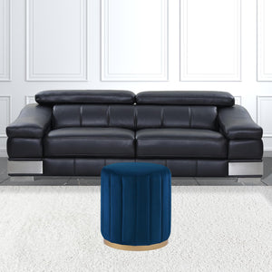 Homeroots 16" Navy Blue Velvet And Gold Round Ottoman Navy,Gold,Velvet  487745