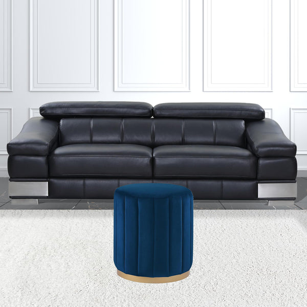 Homeroots 16" Navy Blue Velvet And Gold Round Ottoman Navy,Gold,Velvet  487745