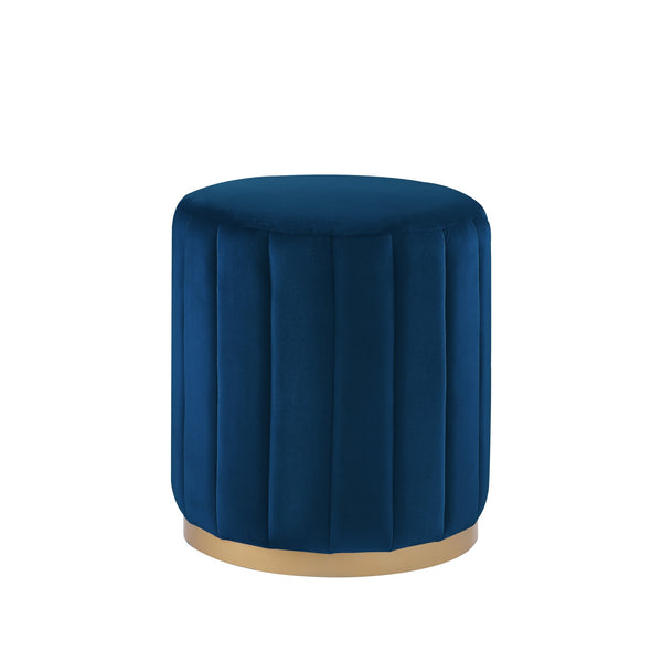 Homeroots 16" Navy Blue Velvet And Gold Round Ottoman Navy,Gold,Velvet  487745
