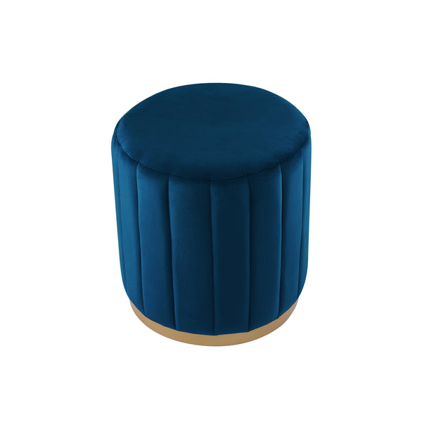Homeroots 16" Navy Blue Velvet And Gold Round Ottoman Navy,Gold,Velvet  487745