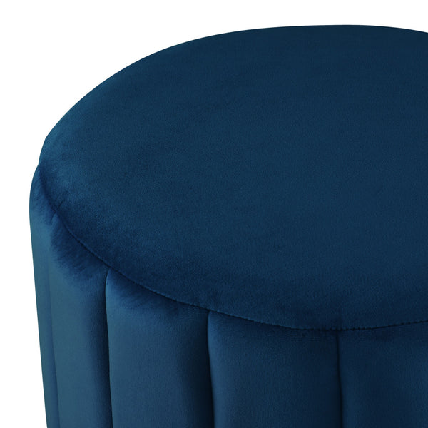 Homeroots 16" Navy Blue Velvet And Gold Round Ottoman Navy,Gold,Velvet  487745