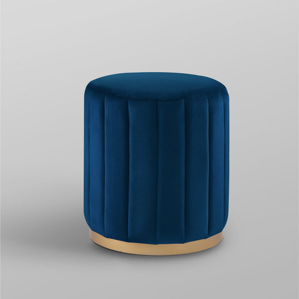 Homeroots 16" Navy Blue Velvet And Gold Round Ottoman Navy,Gold,Velvet  487745