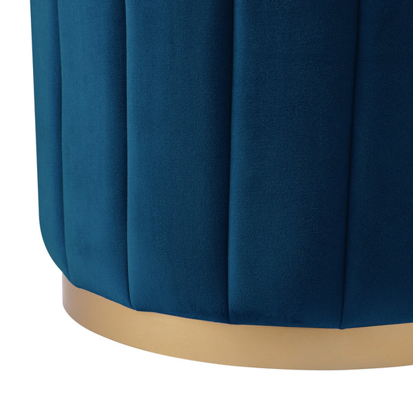 Homeroots 16" Navy Blue Velvet And Gold Round Ottoman Navy,Gold,Velvet  487745