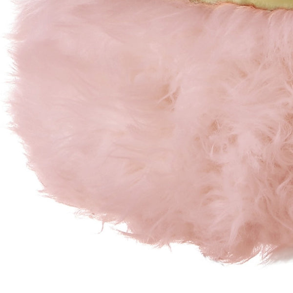 Homeroots 18" Blush Faux Fur Round Ottoman Blush,Gold  487746