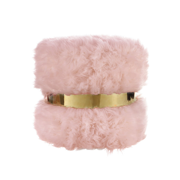 Homeroots 18" Blush Faux Fur Round Ottoman Blush,Gold  487746