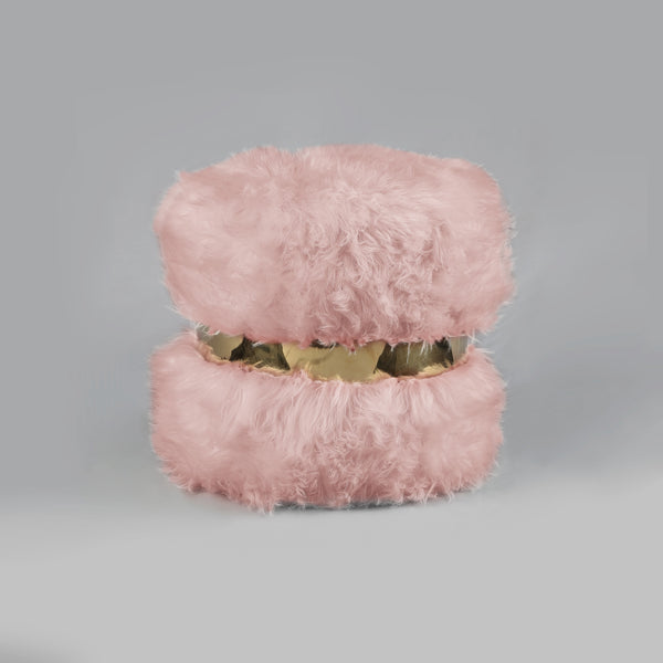 Homeroots 18" Blush Faux Fur Round Ottoman Blush,Gold  487746