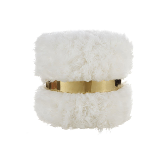Homeroots 18" Cream Faux Fur Round Ottoman Cream White,Gold  487747