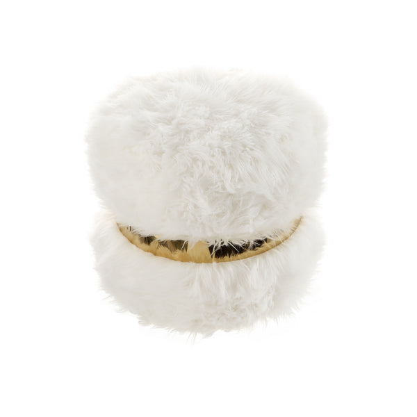 Homeroots 18" Cream Faux Fur Round Ottoman Cream White,Gold  487747