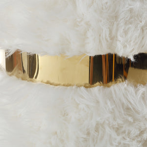 Homeroots 18" Cream Faux Fur Round Ottoman Cream White,Gold  487747