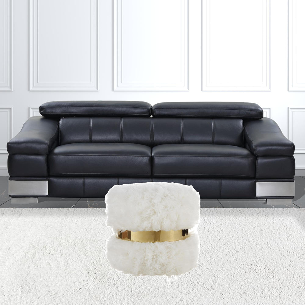 Homeroots 18" Cream Faux Fur Round Ottoman Cream White,Gold  487747