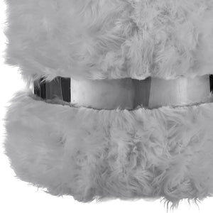 Homeroots 18" Gray Faux Fur Round Ottoman Grey,Silver  487748