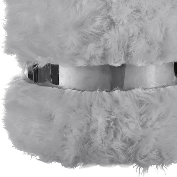 Homeroots 18" Gray Faux Fur Round Ottoman Grey,Silver  487748