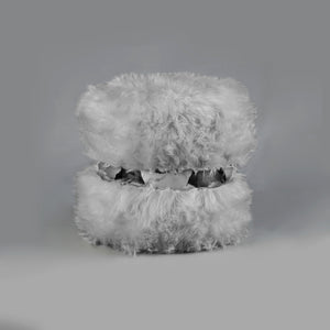 Homeroots 18" Gray Faux Fur Round Ottoman Grey,Silver  487748