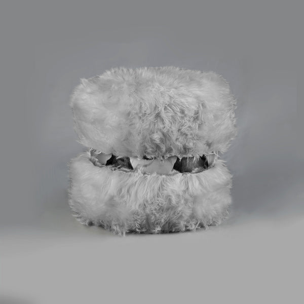 Homeroots 18" Gray Faux Fur Round Ottoman Grey,Silver  487748