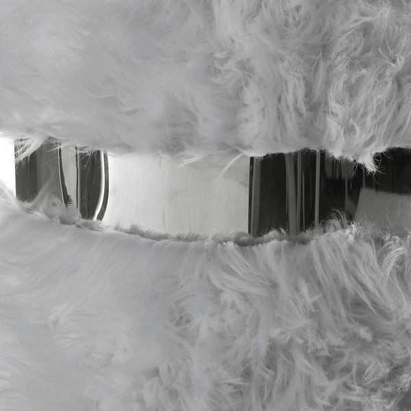 Homeroots 18" Gray Faux Fur Round Ottoman Grey,Silver  487748