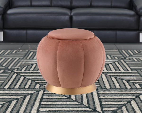 Homeroots 20" Blush Velvet And Gold Round Ottoman Blush,Gold  487749