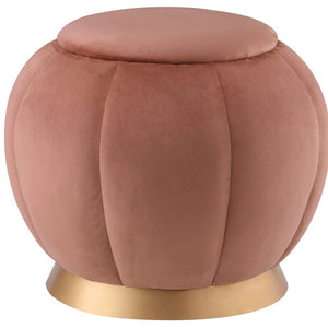 Homeroots 20" Blush Velvet And Gold Round Ottoman Blush,Gold  487749