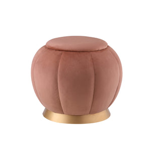 Homeroots 20" Blush Velvet And Gold Round Ottoman Blush,Gold  487749