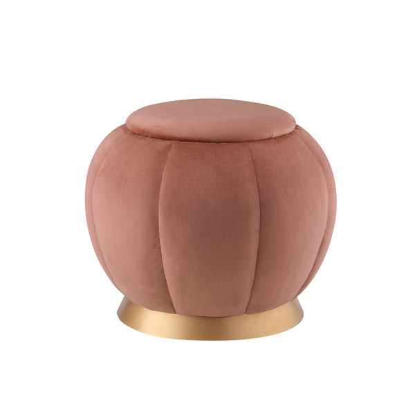 Homeroots 20" Blush Velvet And Gold Round Ottoman Blush,Gold  487749