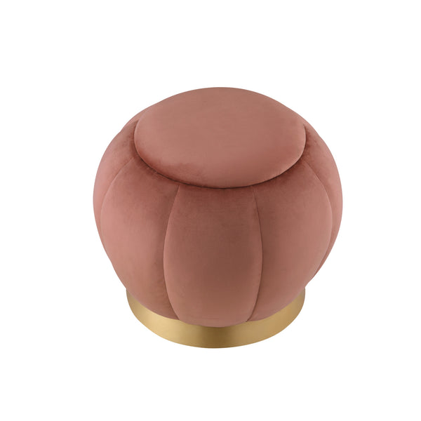 Homeroots 20" Blush Velvet And Gold Round Ottoman Blush,Gold  487749