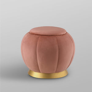 Homeroots 20" Blush Velvet And Gold Round Ottoman Blush,Gold  487749